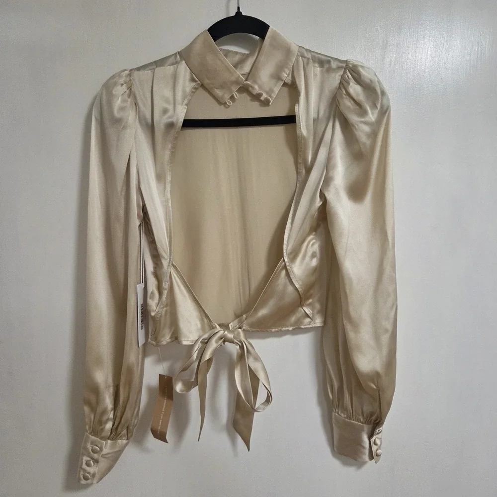 Reformation Cielo Silk Satin Open Back Tie Top Ivory XS NWT Romantic Blouse